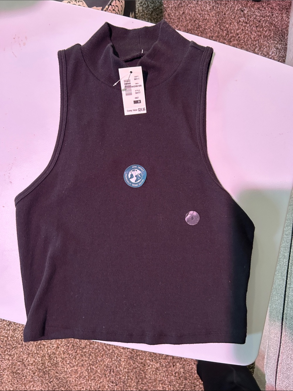 Aeropostale Black Ribbed Sleeveless Mock Neck Crop Top